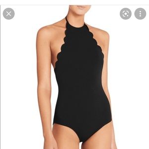 Marysia Swim Black Maillot Scalloped Halter New Swimsuit Flattering